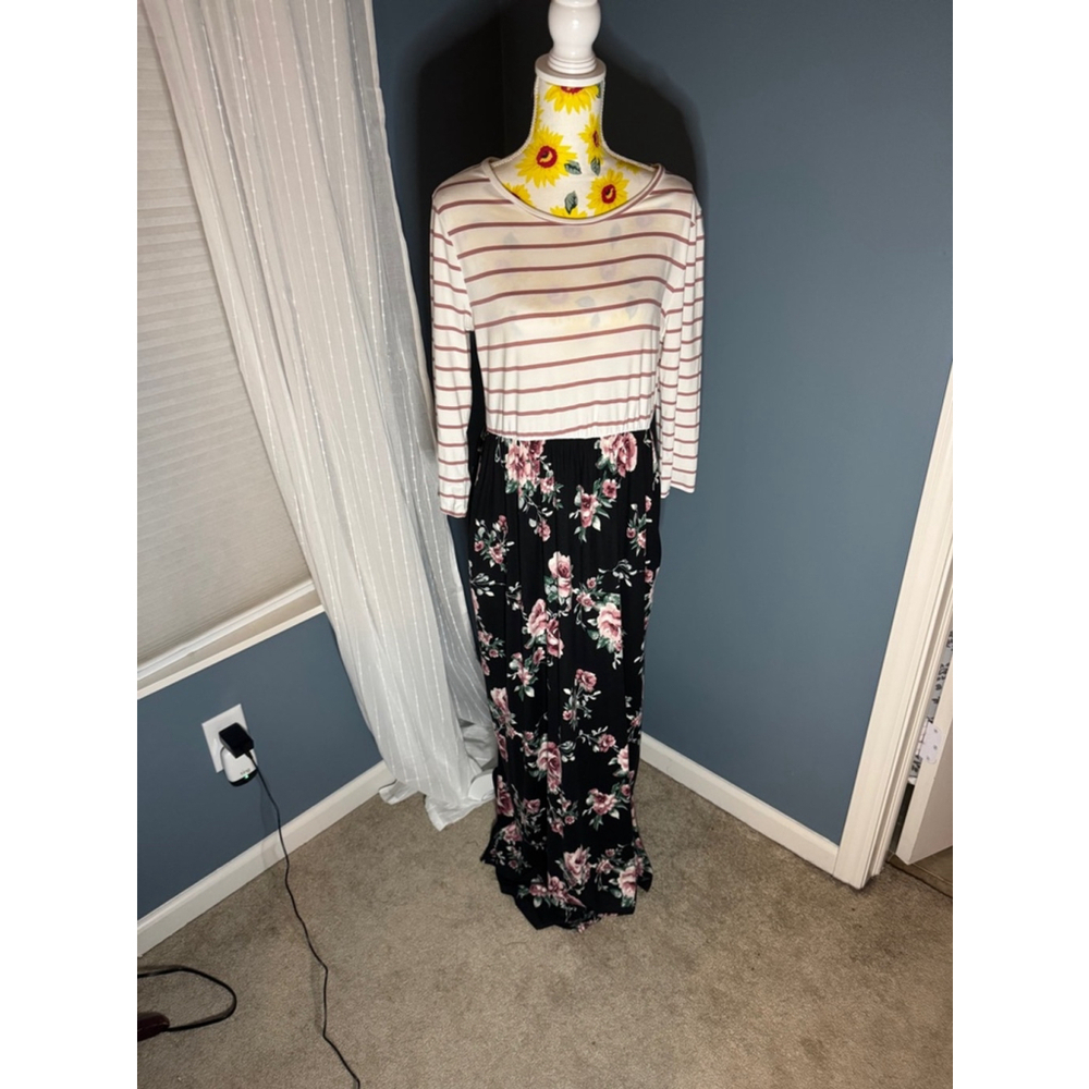 Women's Unbranded Floral Maxi Dress XL Black Pink